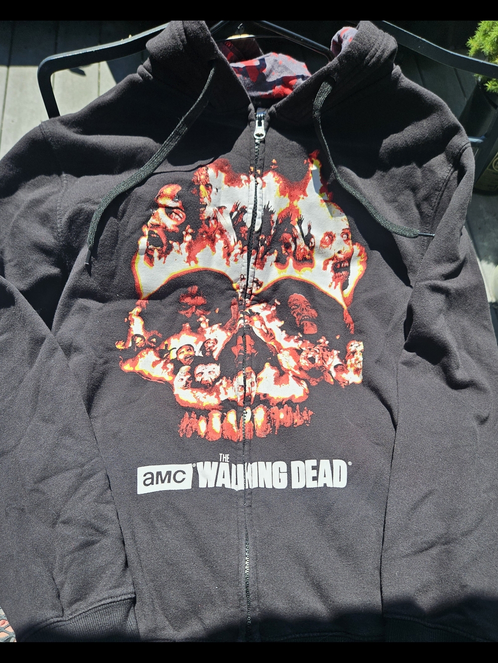 AMC The Walking Dead Black Zip-Up Hoodie with Fiery Skull Graphic
